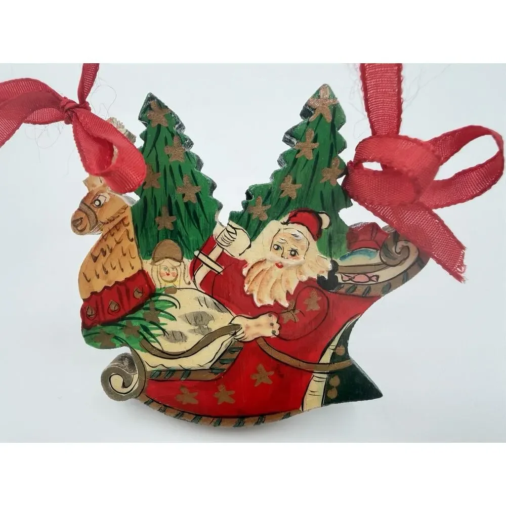 Nesting Doll Style Hot Air Balloon Santa & Sleigh Hand Painted Christmas Decor